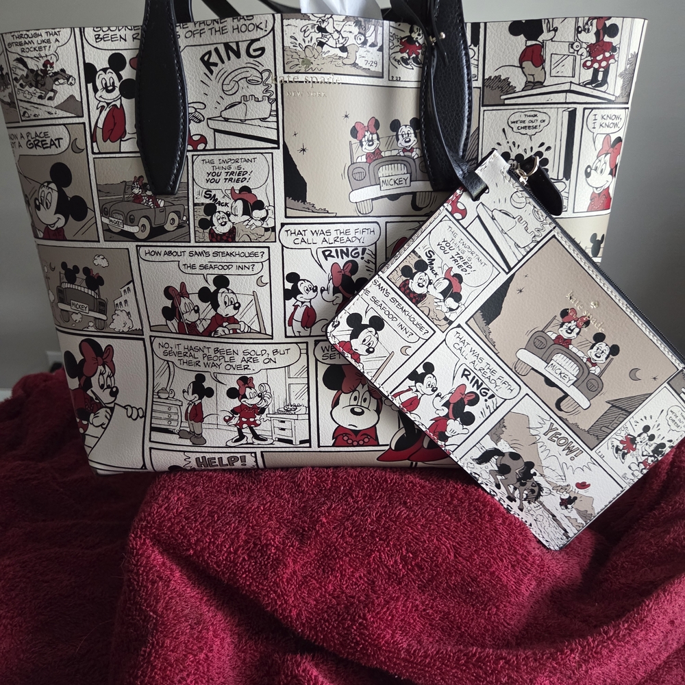 kate spade Comic-Strip Tote in Black, Cream & Red with Matching Pouch
